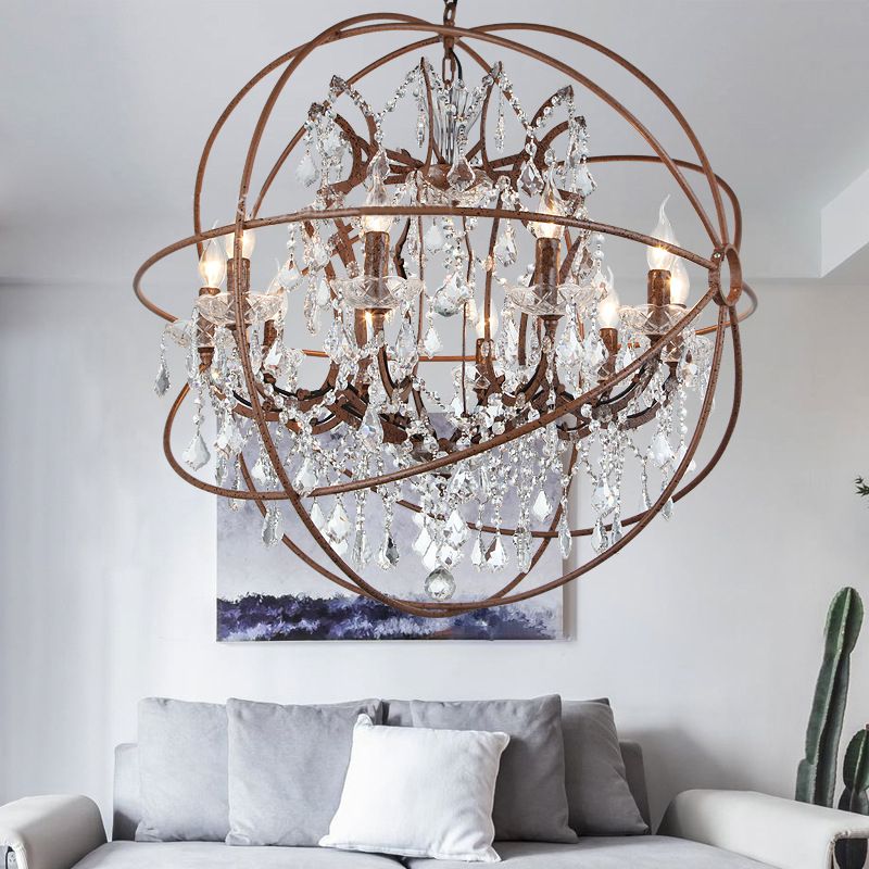 Modern Spherical Chandelier Hanging Light Fixture Metal 8 Lights Ceiling Hanging Light Fixture