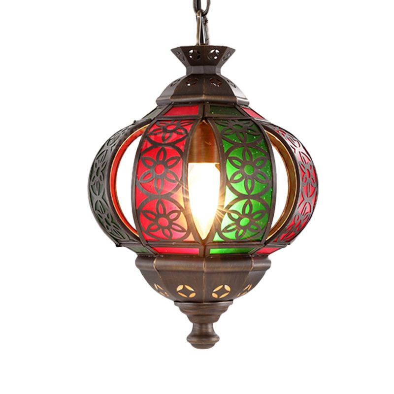 Laser Cut Pendant Light Traditional Metal 1 Head Suspended Lighting Fixture in Bronze