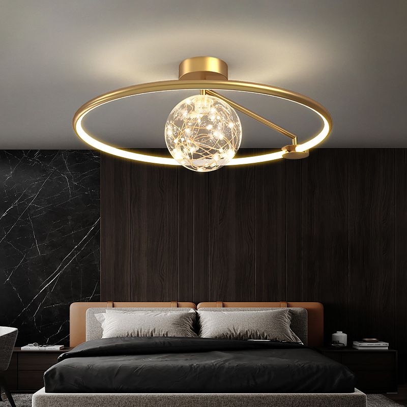 ANILLO Círculo Semi Flush Mount Lighture Simplicidad moderna Luz de montaje de techo Fixtura para dormitorio