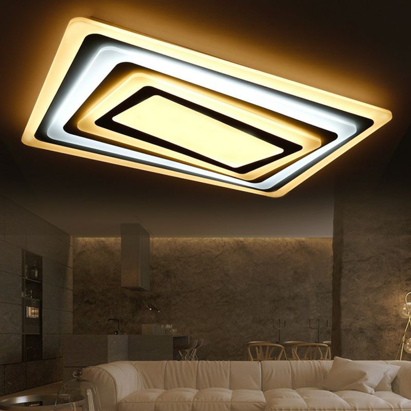 Rectangular Flush Ceiling Light Contemporary Acrylic Living Room LED Flush Mount Lighting Fixture in White