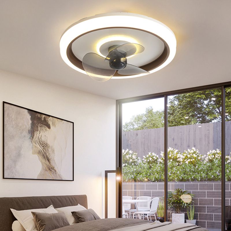 Metal Round Ceiling Pendant Modern Style 2 Lights LED Fan Light for Bedroom