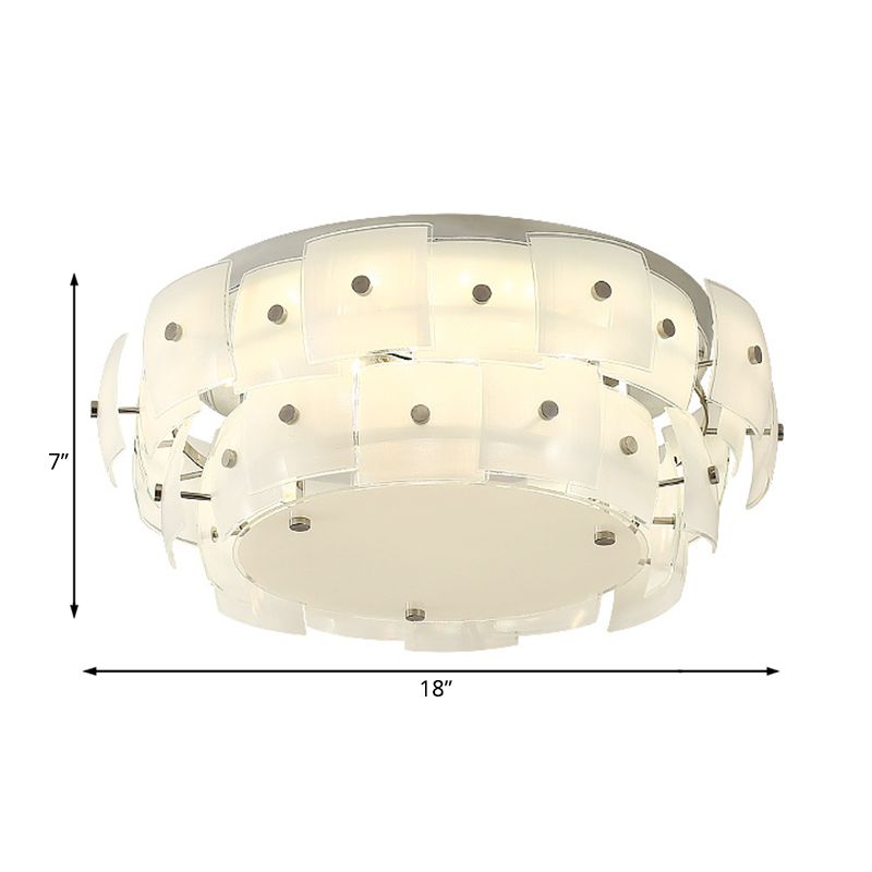 2-Tier Drum Flush Mount Lighting Modern White Glass Multi Lights Living Room Flush Ceiling Lamp Fixture