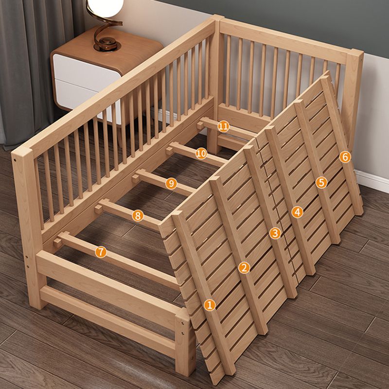 Natural Solid Wood Nursery Crib with Guardrail Farmhouse Crib