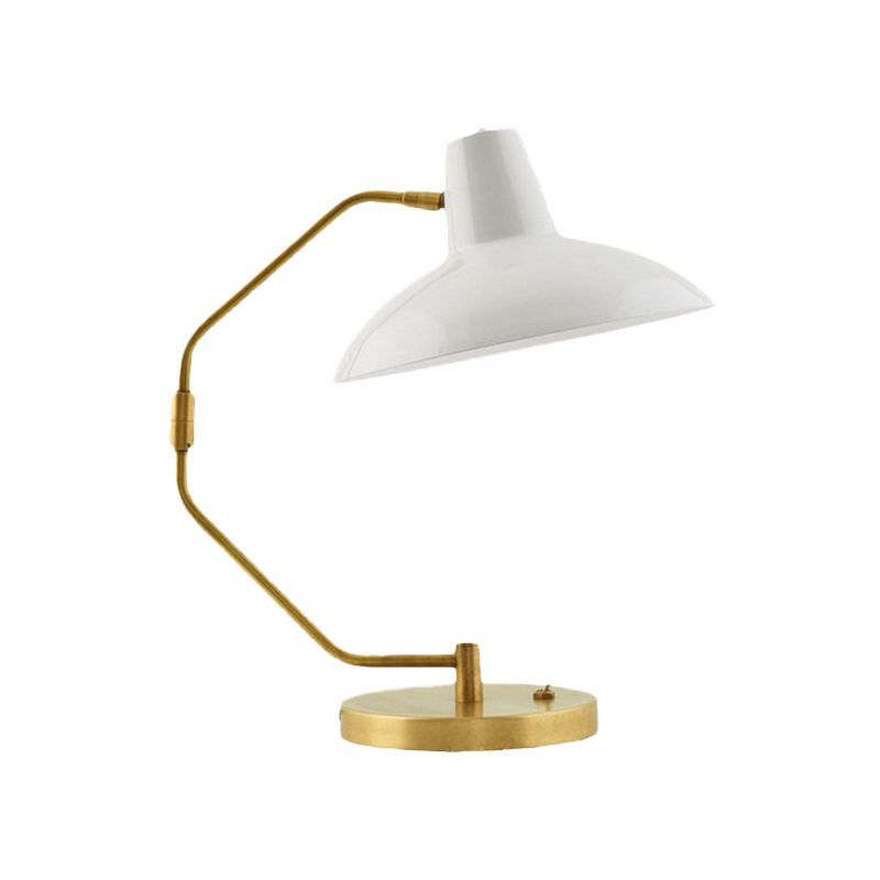 Single-Bulb Bow Desk Light Retro Brass Iron Reading Lamp with Green/White Wide Bowl Shade