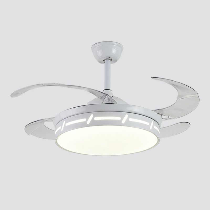 4 Blades LED Bedroom Semi Flush Contemporary 20" Wide Hanging Fan Light Fixture with Circle Acrylic Shade