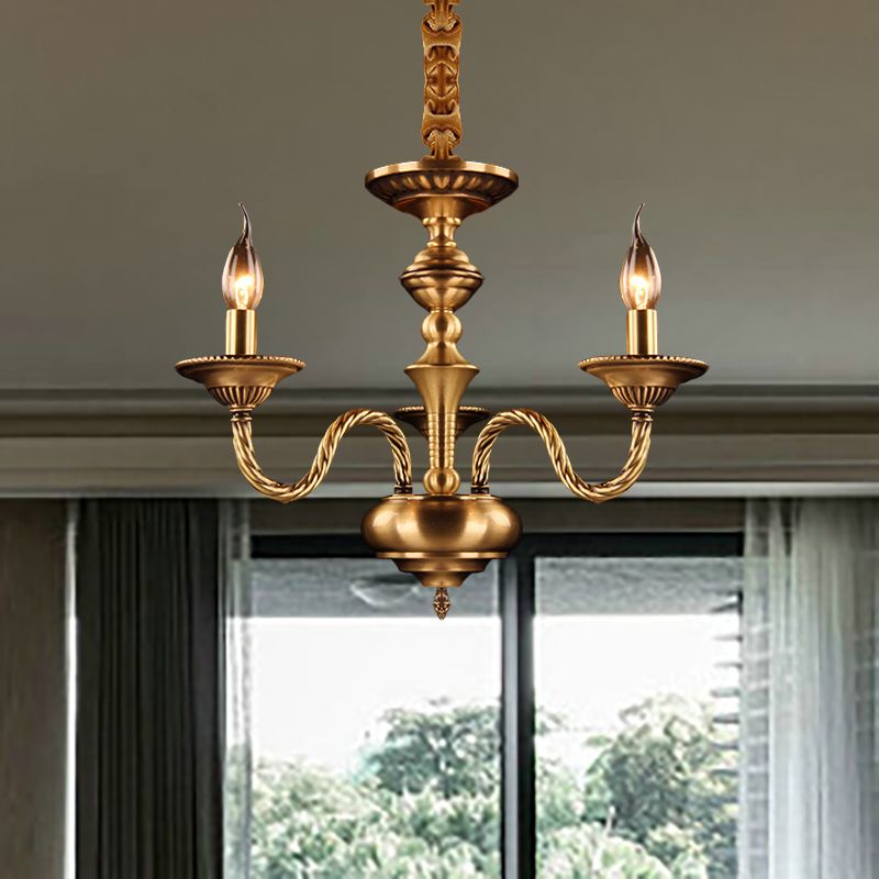 Éclairage pendentif en lustre à la bougie coloniale 3/5/6 Lumières Metal Plafond suspendu en laiton avec un bras de conception de corde de chanvre incurvé