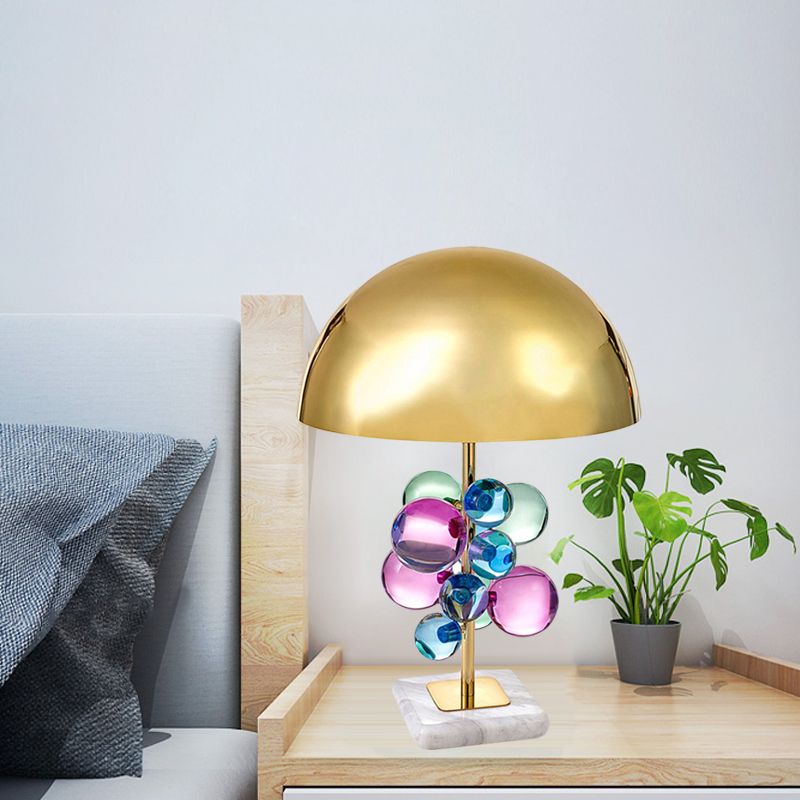 Colored Crystal Bubble Table Lamp Mid Century Creative 1-Light Nightstand Light with Gold Dome Lampshade