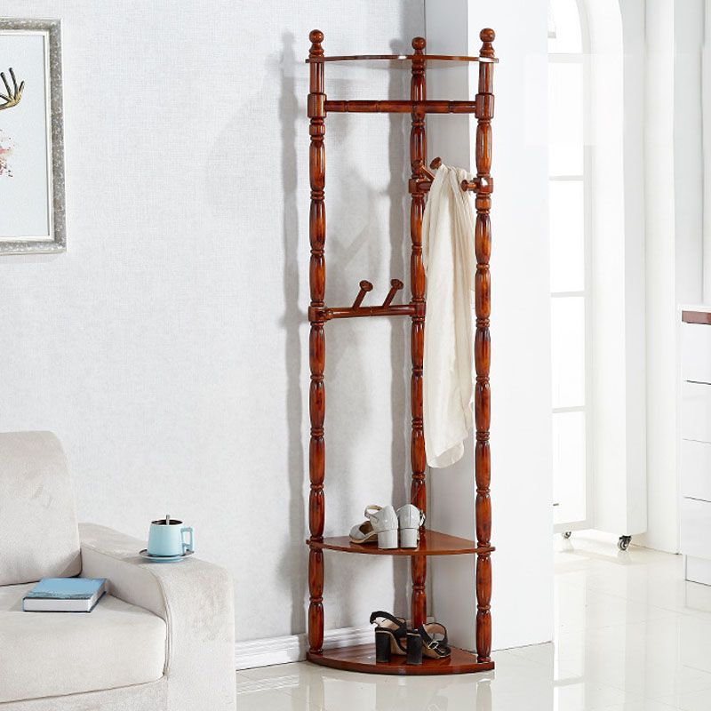 Traditional Coat Rack Free Standing Storage Shelves Solid Wood Hall Stand