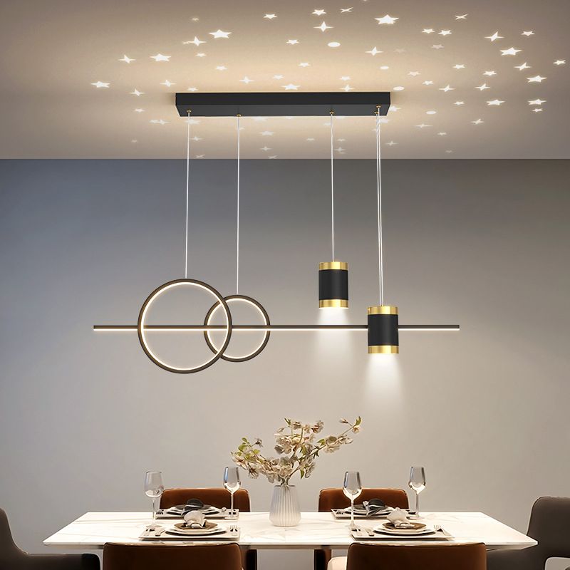 Modern Cylinder Island Lighting Metal 5 Light Island Lighting Fixture for Dining Room