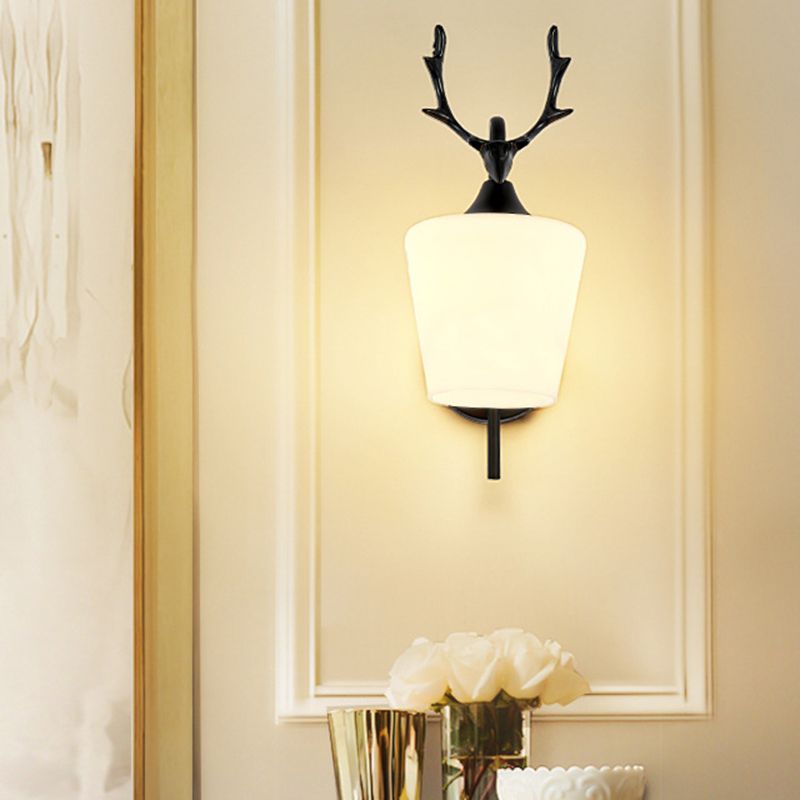 Nordic Style Vanity Light Antler Shape Vanity Lamp with Glass Shade for Living Room