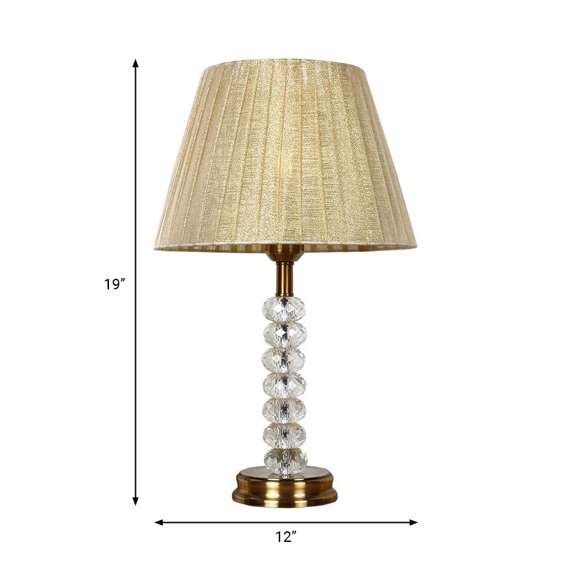 Pleated Shade Clear Crystal Night Table Lamp Rustic 1 Light Bedroom Nightstand Light in Beige