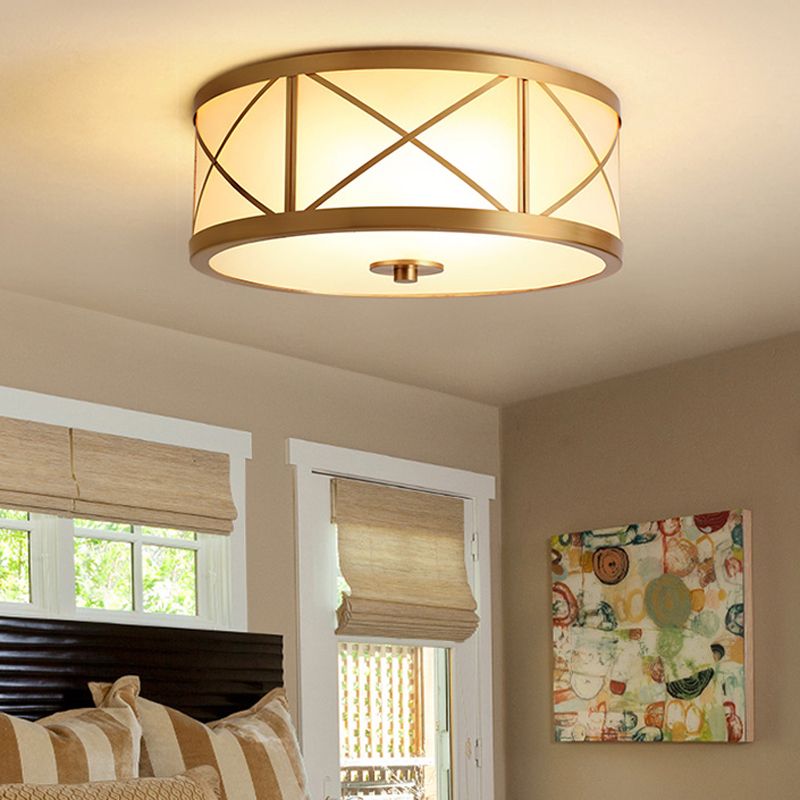 American Style Ceiling Lamp Glass Gold Flush Mount Lighting for Bedroom