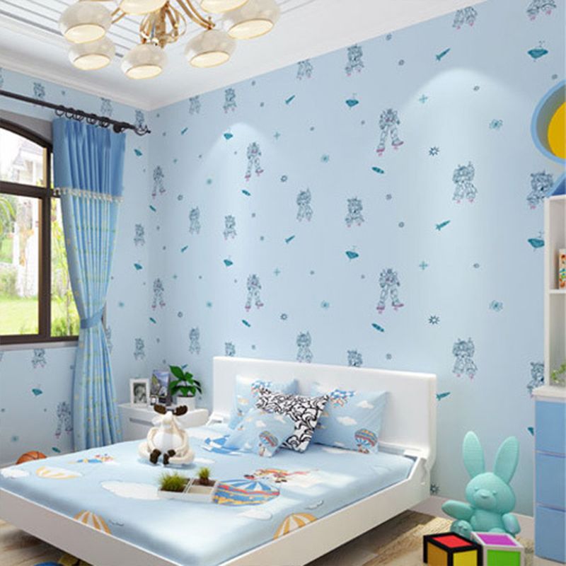 Non-Pasted Wallpaper with Cartoon Robot and Astronaut Pattern for Boys, 20.5 in x 33 ft