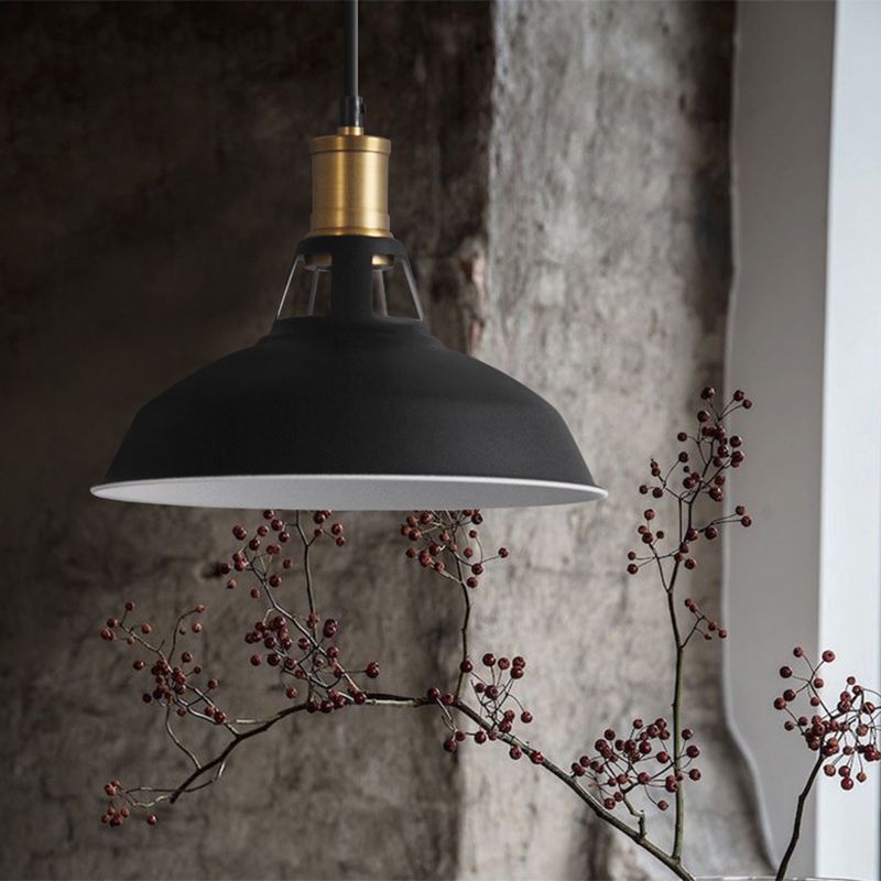 Round Dining Room Suspension Lamp Industrial Metal 1-Light Pendant Lighting Fixture