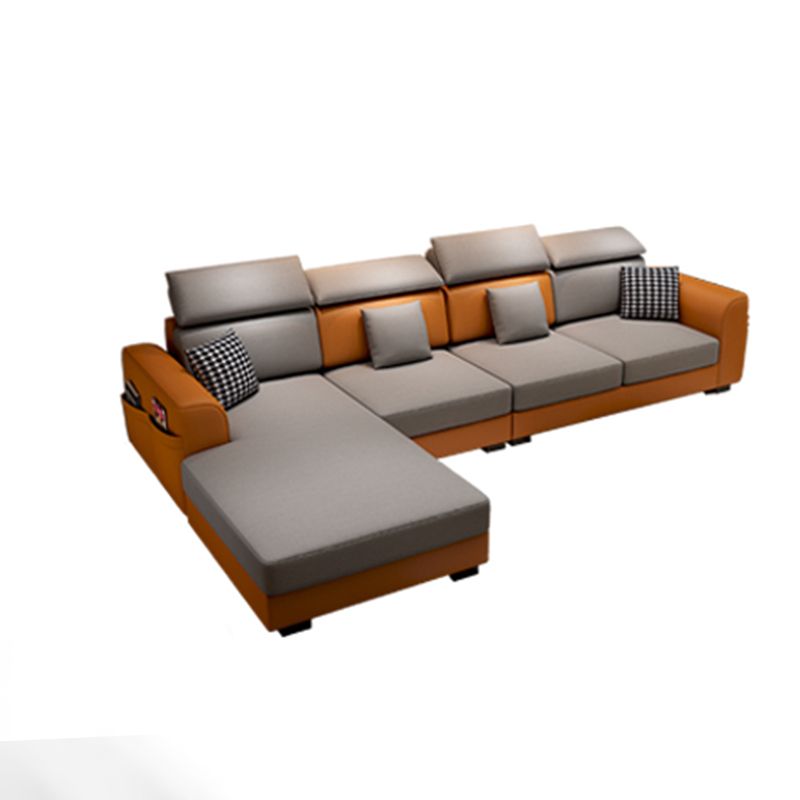 Recessed Arm Storage Faux Leather Sectional Cushion Back Sofa and Chaise