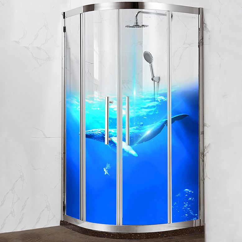 Modern Shower Stall Tempered Glass Double Sliding Neo-Round with Door Handles Shower Kit