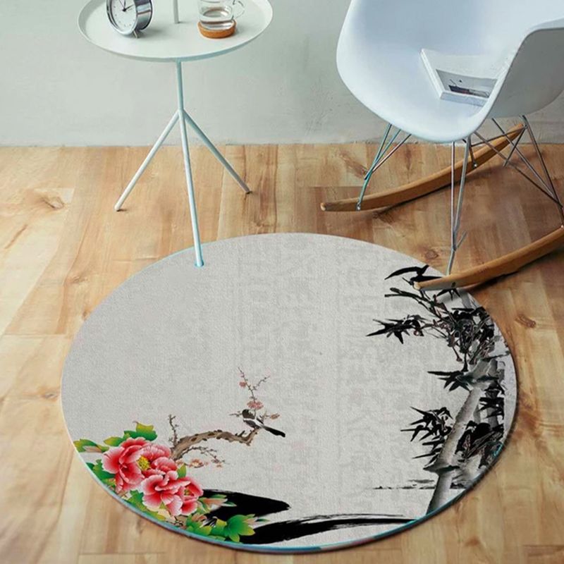 Unique Bird Pattern Rug with Branch Multicolor Oriental Carpet Polyester Machine Washable Non-Slip Carpet for Balcony