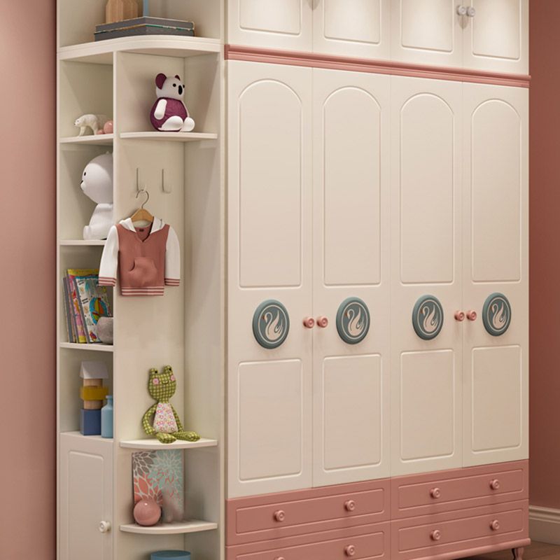 Pink and White Bedroom Armoire with Garment Rod Modern Wardrobe Closet