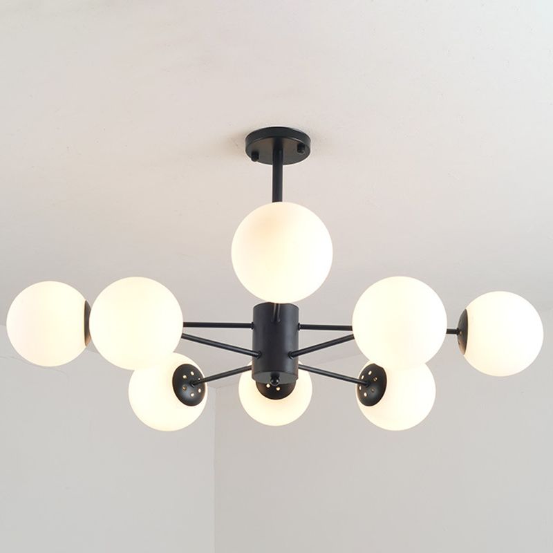 Living Room Chandelier Light Fixture Modern Black Chandelier Lighting with Ball Glass Shade