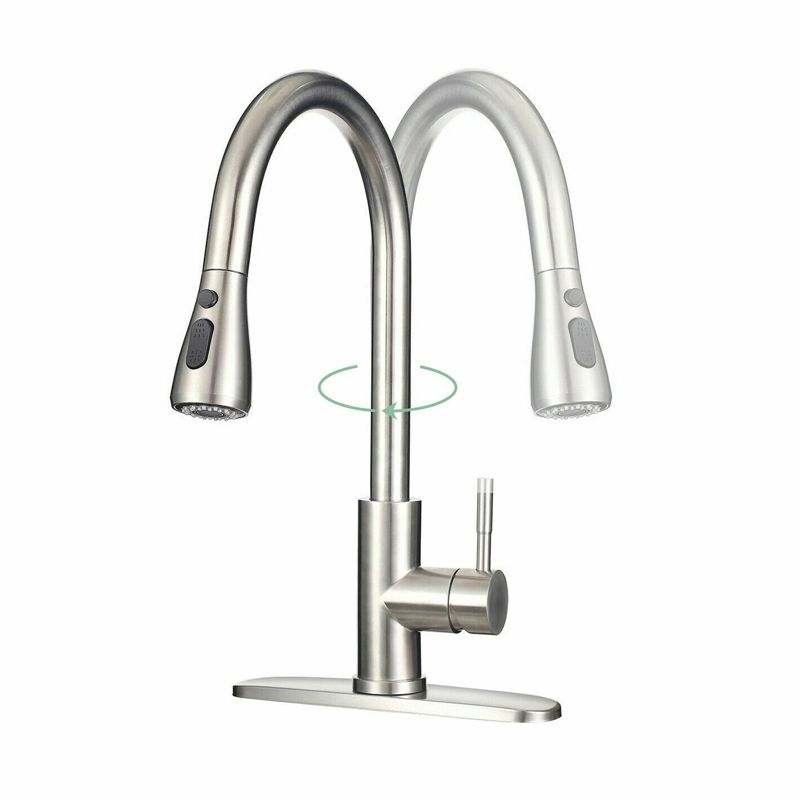 Kitchen Sink Faucet Swivel Spout with Pull Down Sprayer (Not Included Deck Plate)