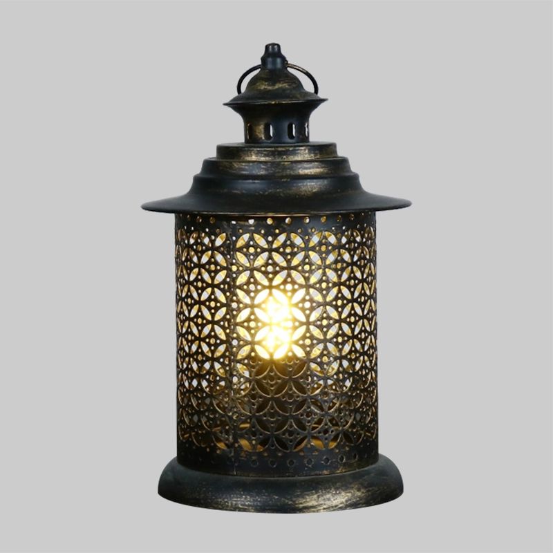 5"/6.5" Wide 1 Head Candlestick Light Antiqued Hollowed Out Metal Nightstand Lamp in Black