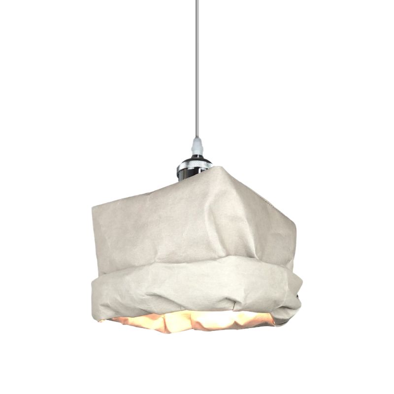 Sack Shape Kraft Paper Pendant Light Modernism 1-Head White Ceiling Suspension Lamp