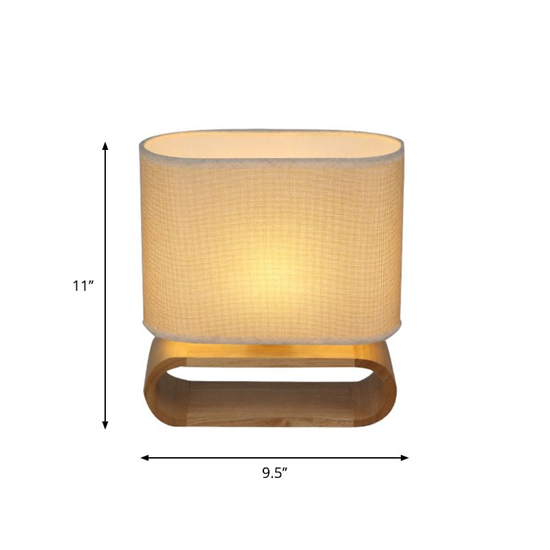 Wood Oval Nightstand Lamp Minimalism Single Fabric Table Light for Children Bedroom