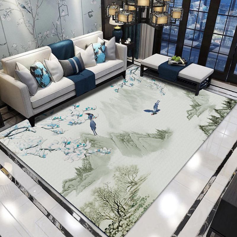 Multicolor Vintage Area Rug Polyester Branch Print Rug Non-Slip Backing Indoor Rug for Living Room