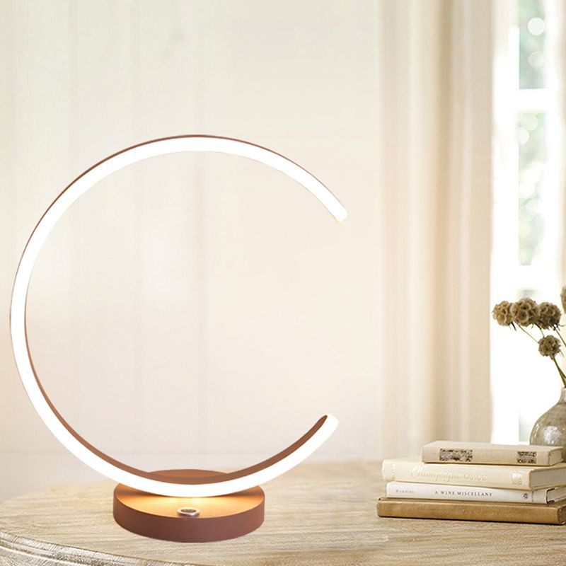 Coffee Curved Nightstand Lamp Minimalism LED Acrylic Task Lighting in Warm/White Light