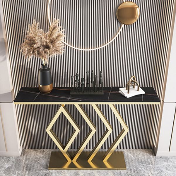 Glam Slate Console Table 31.49" High Metal Frame Rectangle Accent Table