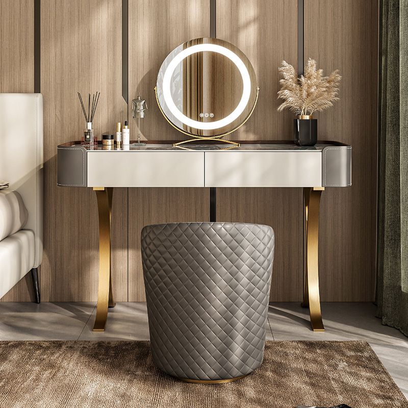 Stone and Metal with Faux Leather Accent Vanity Table, 29.5"