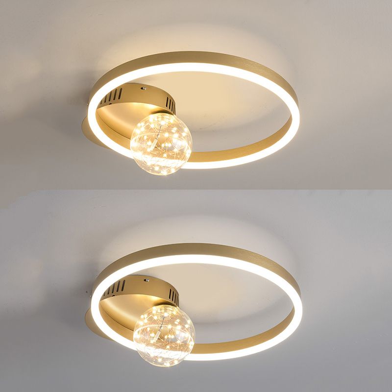 Hoop Shade LED Ceiling Lighting Simplicity Metal Starry Flush Mount with Ball Glass Shade