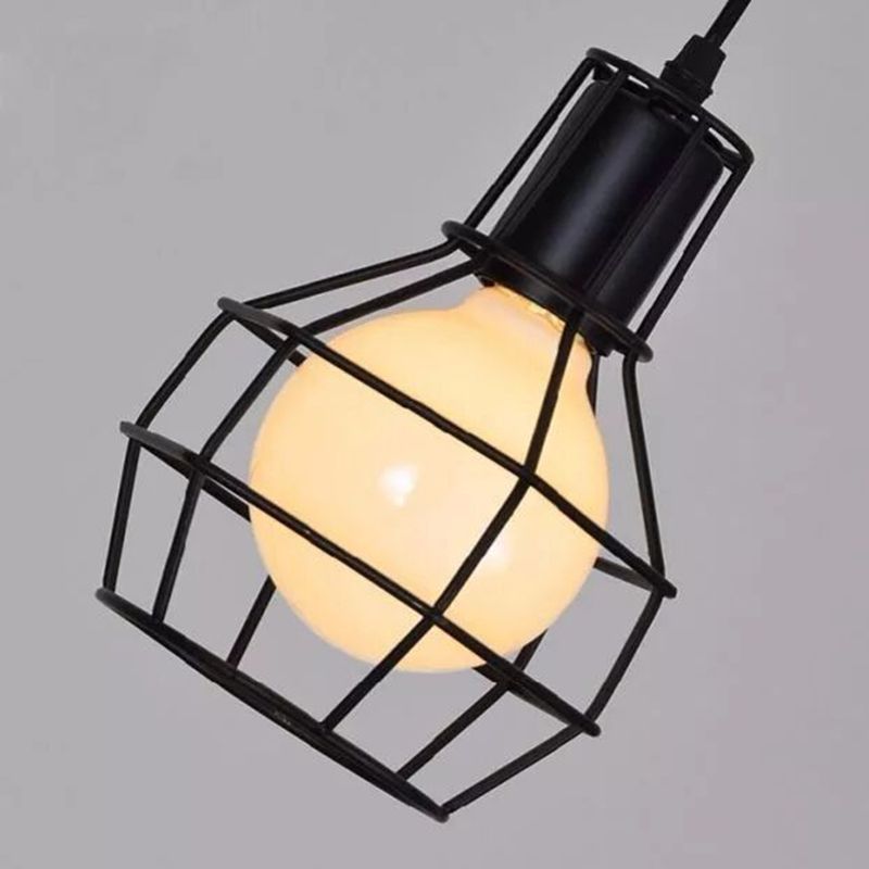 Caged Metal Pendant Lighting Industrial-Style Bedroom Hanging Pendant Light in Black