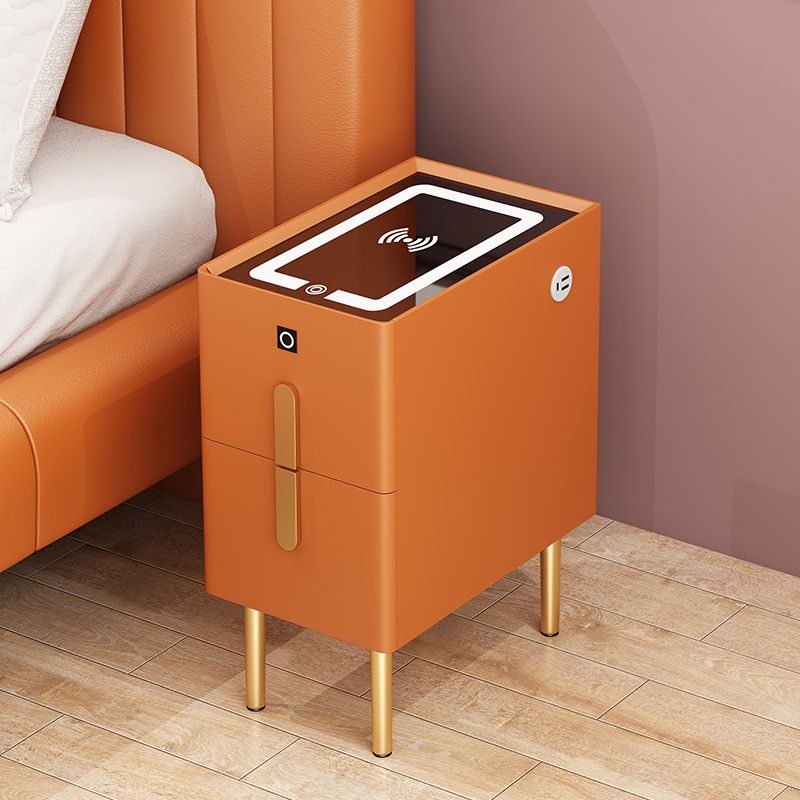 Wooden and Glass Bedside Table Modern Minimalist Bedside Cabinet with Legs