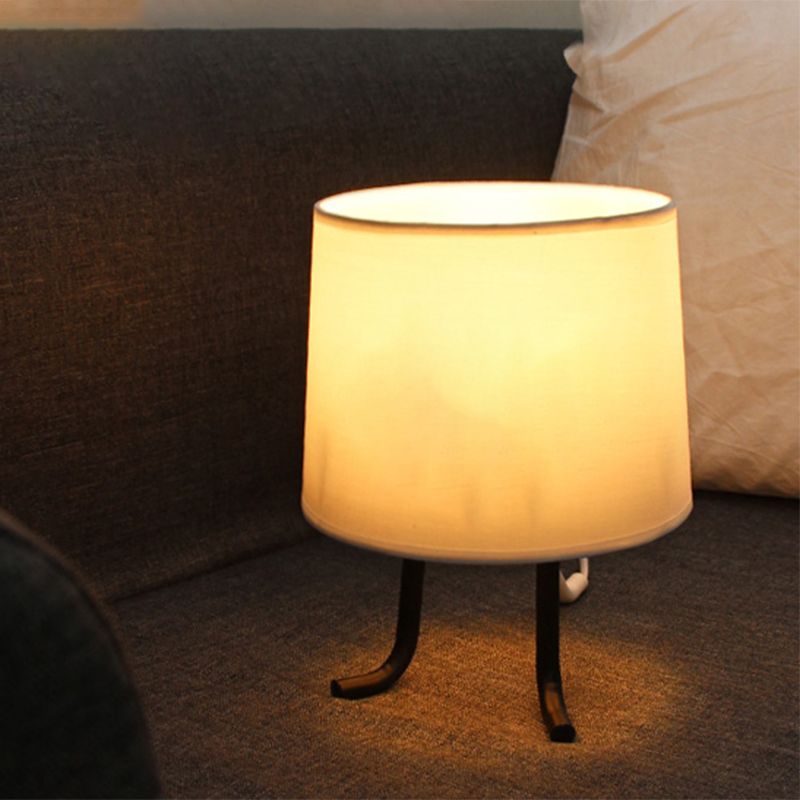 Barrel Fabric Nightstand Light Nordic 1 Bulb Flaxen/White Table Lamp with 3 Legs for Bedroom