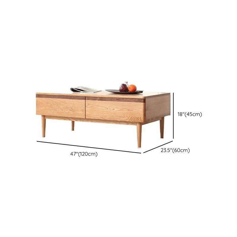 Scandinavian Rectangle Coffee Table with 5 Drawers in Natural