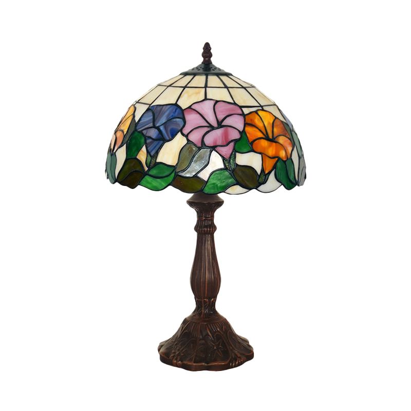 Cut Glass Morning-Glory Table Light Tiffany Single-Bulb Bronze Night Stand Lamp for Bedside