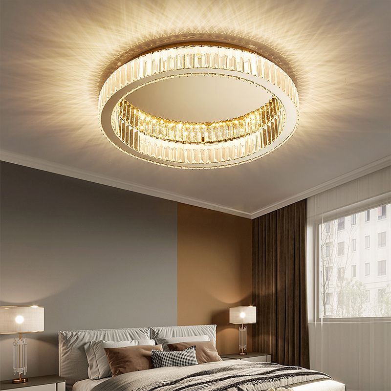 Circle Close to Ceiling Lighting Modern Crystal LED Gold Flush Mount Ceiling Light Fixture