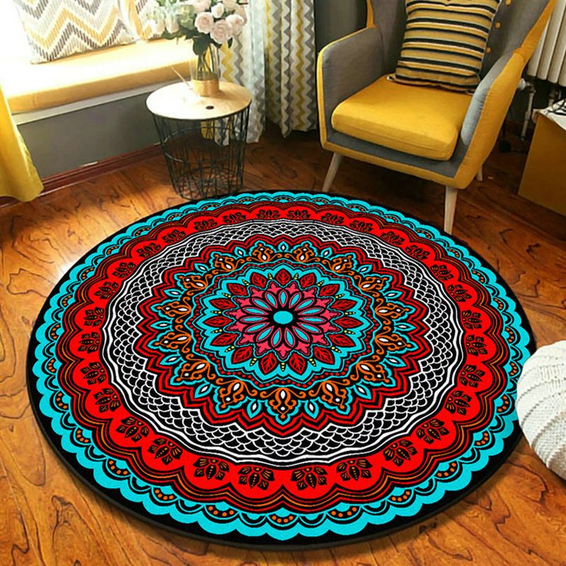 Fancy Mandala Area Rug Dark Color Moroccan Carpet Polyester Pet Friendly Rug for Living Room