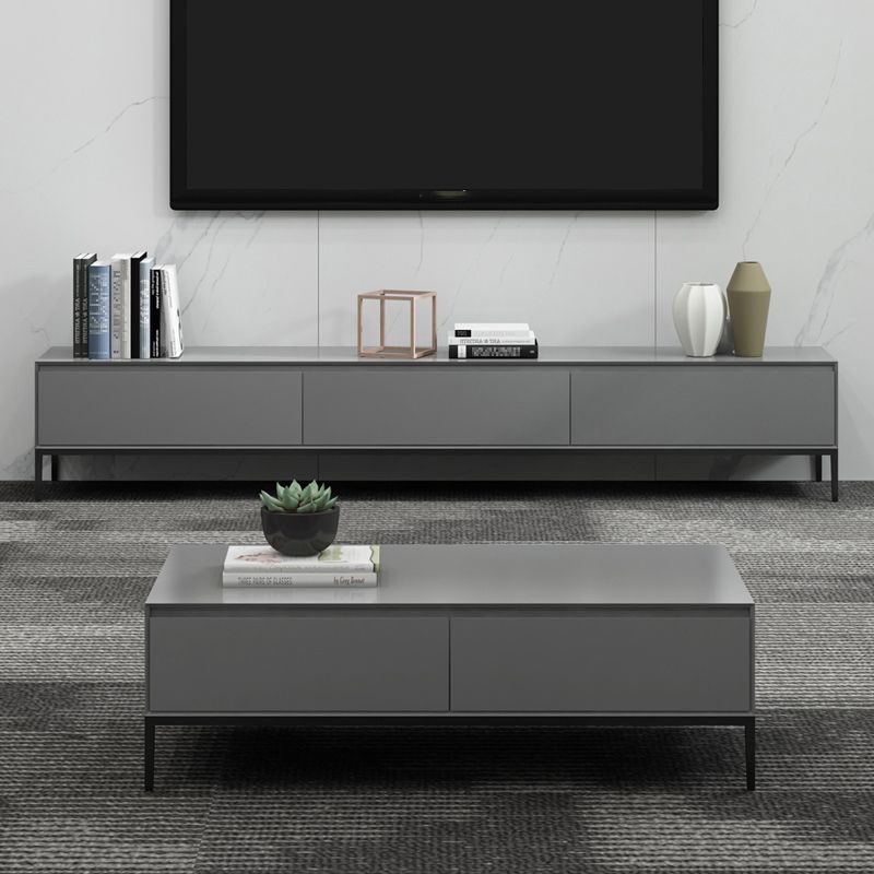 Contemporary Style TV Stand Stone and Engineered Wood TV Cabinet