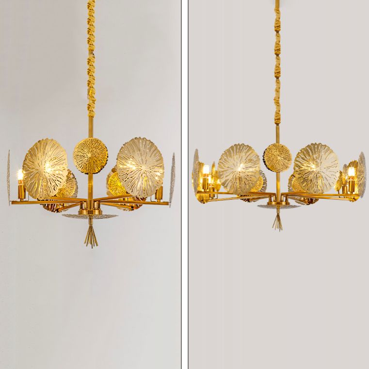 Postmodern Style Metal Chandelier Light Fixture Gold Lotus Leaf Shape Pendant Light