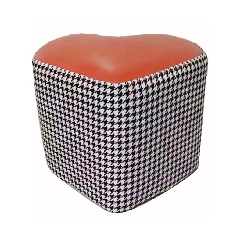 Modern Pouf Ottoman Faux Leather Upholstered Houndstooth Heart Shape Ottoman