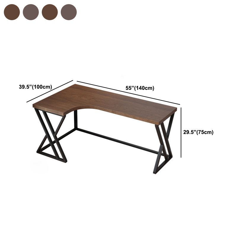 Metal and Wood Corner Writing Desk Industrial Brown Office Office Desk With Bookshelf