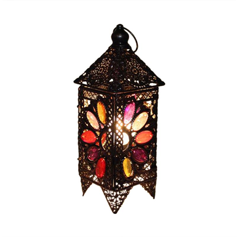 Bohemian Lantern Night Night Table Lampe 1 Bulbe Metal Night-tands Éclairage en violet / rouge pour le salon