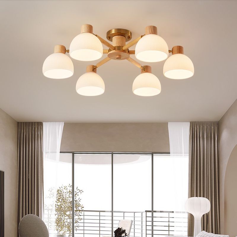 Glass Bowl Shape Flush Ceiling Light Modern Multi Lights Flush Light Fixtures in Brown