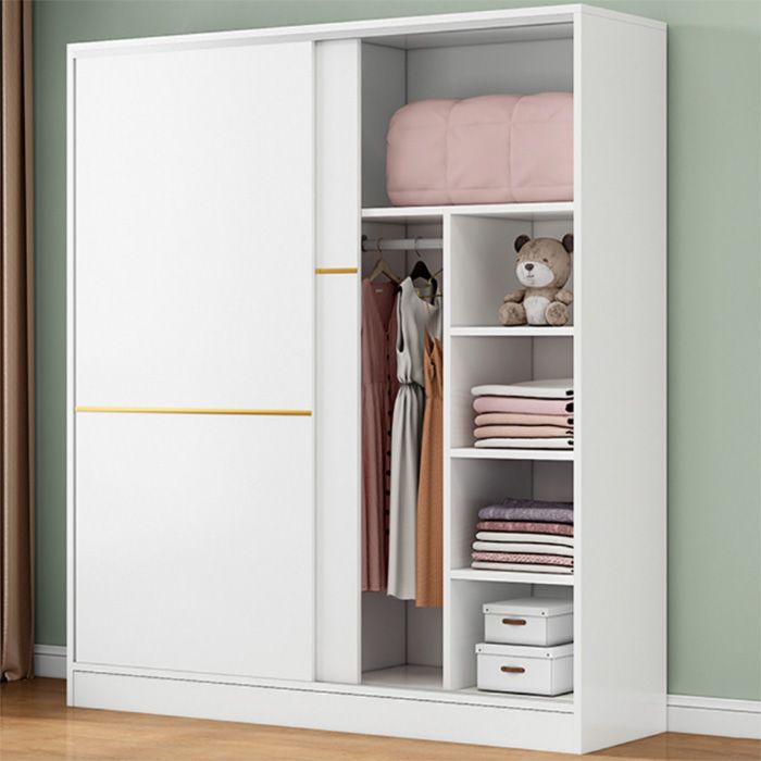 Contemporary Wardrobe Armoire Manufactured Wood White Bedroom Armoire