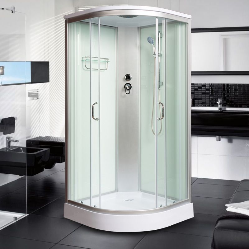 Double Sliding Shower Stall Semi-Frameless 82.5" H Shower Stall in White