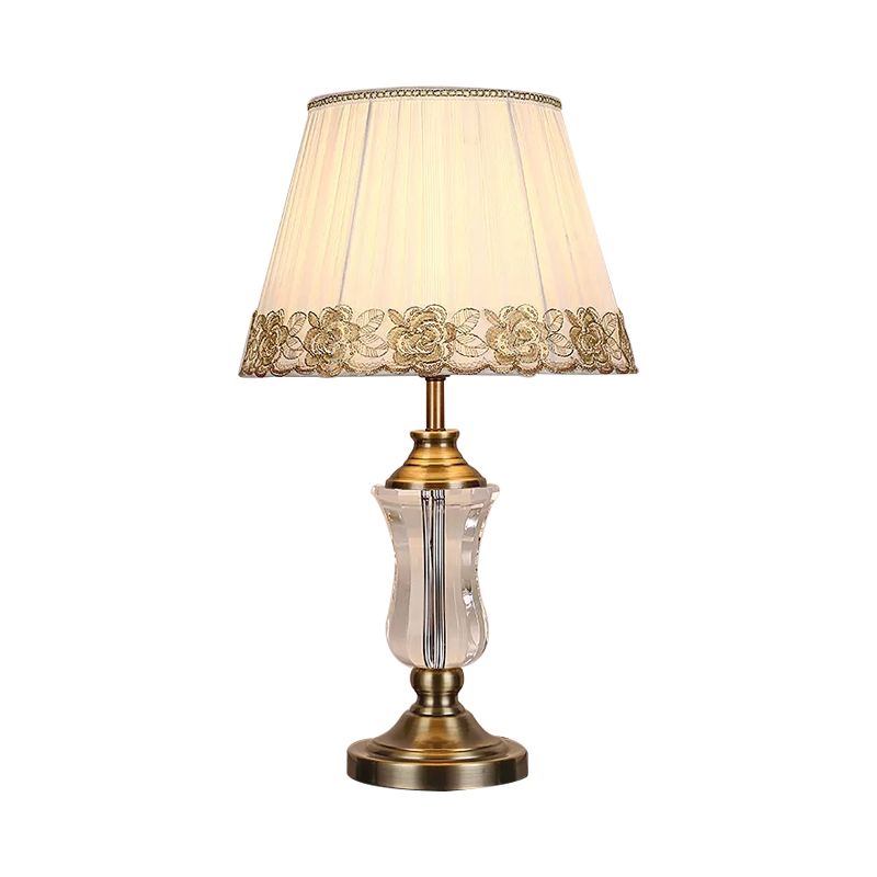 Beige Barrel Night Light Modern 1 Light Fabric Table Lamp with Urn Crystal Lamp Stand