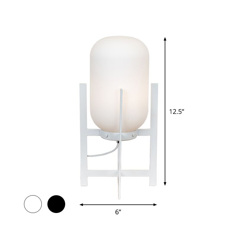 Lampada da tavolo da notte in ferro quadrupede moderno leggero singolo bianco/nero la spia di lettura con tonalità di vetro opale o grigio