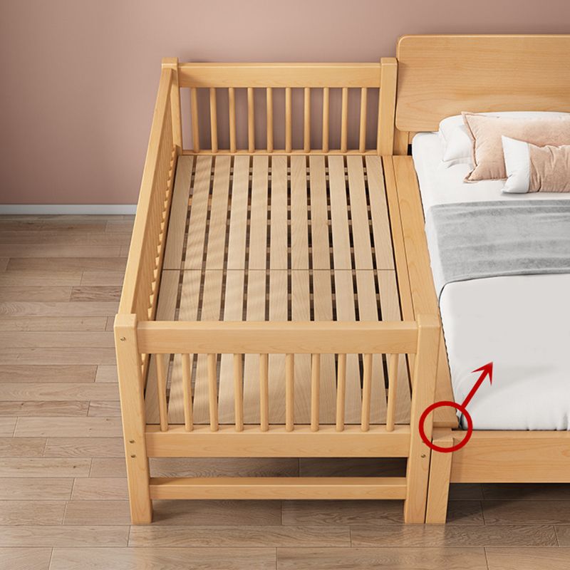 Modern Solid Wood Panel Bed Beech Wood Kids Bed with Guardrail